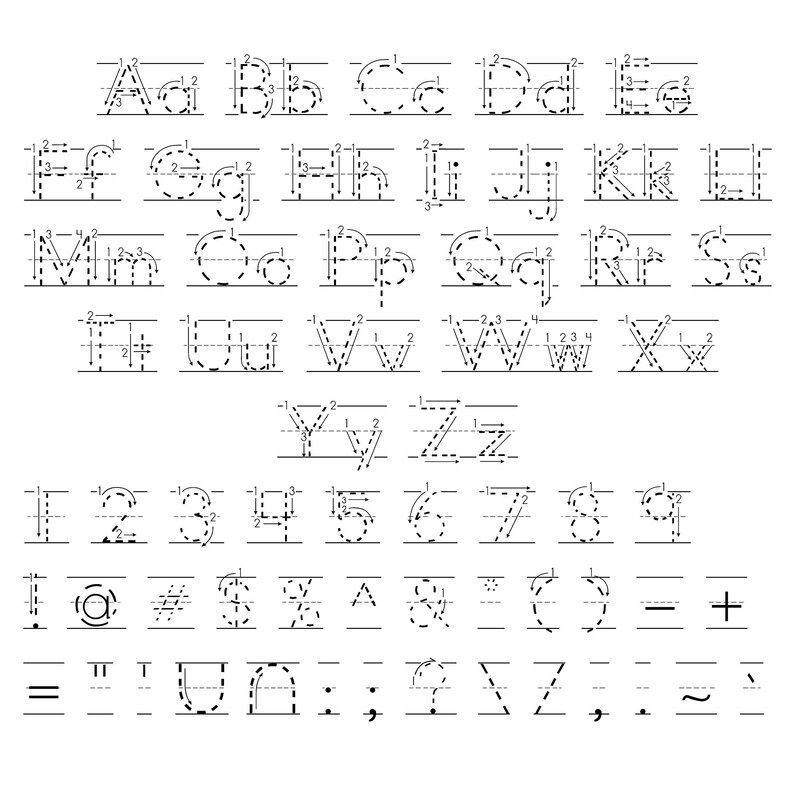 5 Tracing/ Handwriting Practice Font Bundle. Letters and Numbers