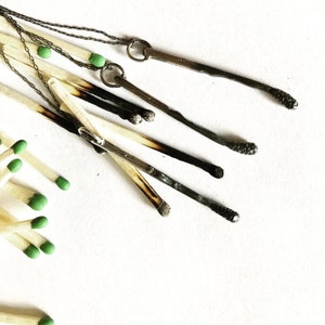 Strike Anywhere Necklace / cute, matchstick, flame pendant and chain, handmade in sterling silver