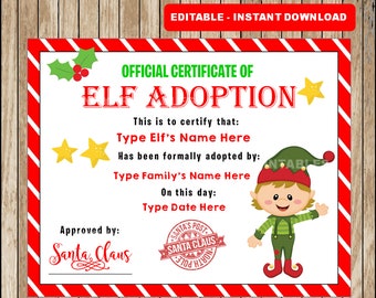 editable elf adoption certificate add family name and elfs name editable text type your own message christmas instant download - Christmas Elf Names editable elf adoption certificate add family name and elfs name editable text type your own message christmas instant download - Christmas Elf Names