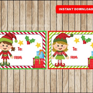 Christmas Elf Gift Tags - Christmas Favor Tags - Christmas present tags - santa tags - Instant Download