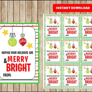 Merry and Bright Holiday Tags, gift Tags, Printable Christmas tags, Christmas Gift Tag, Instant Digital Download