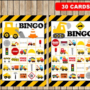 Construction Bingo Game - Printable - 30 different Cards - Party Game Printable - Half Page Size - INSTANT DOWNLOAD