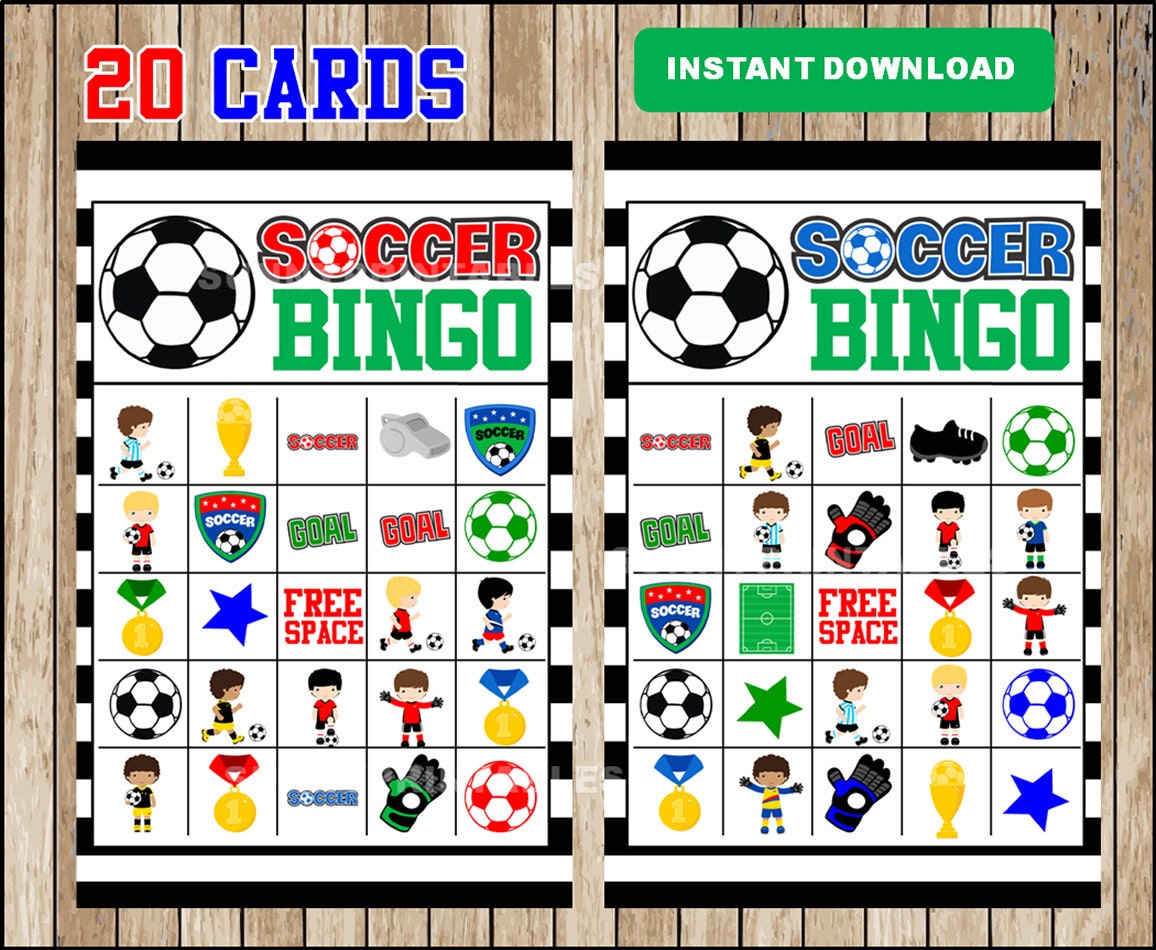 Soccer Bingo 20 Cards; Printable Soccer Bingo Game, Soccer Game for ...