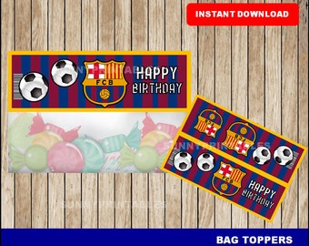 Topper per borse FC Barcelona; Toppers stampabili per sacchetti regalo FC Barcelona, download immediato di toppers per feste di calcio