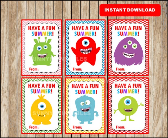 monster end of school cards funny friend gift tags etsy summer gift tags