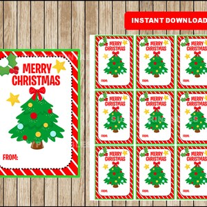 Etiquetas de regalo de árbol de Navidad imprimibles - Descarga instantánea