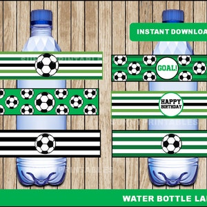 Soccer water bottle labels; printable Soccer water, Soccer party water bottle instant download