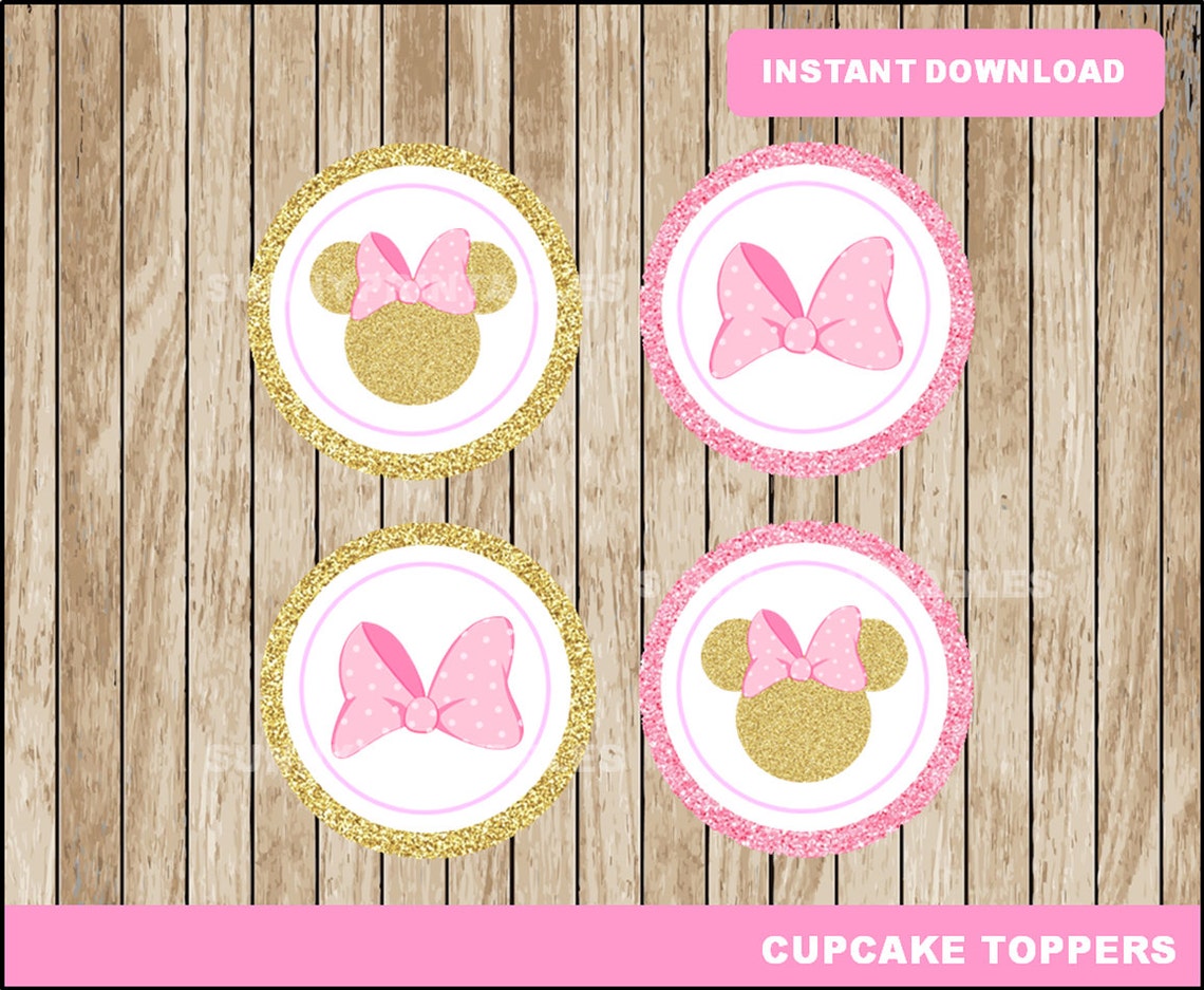 Pink and Gold Minnie Mouse cupcakes toppers printable Minnie | Etsy
