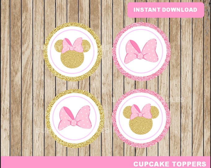 Pink and Gold Minnie Mouse Cupcakes Toppers Printable Minnie - Etsy