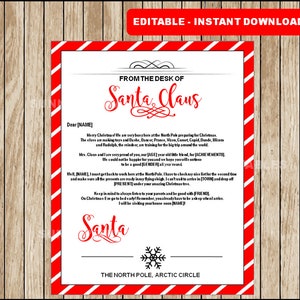 Carta de Papá Noel, Carta de Papá Noel para tu hijo, Personalizable, editable, escribe tu propio texto, DESCARGA INSTANTÁNEA