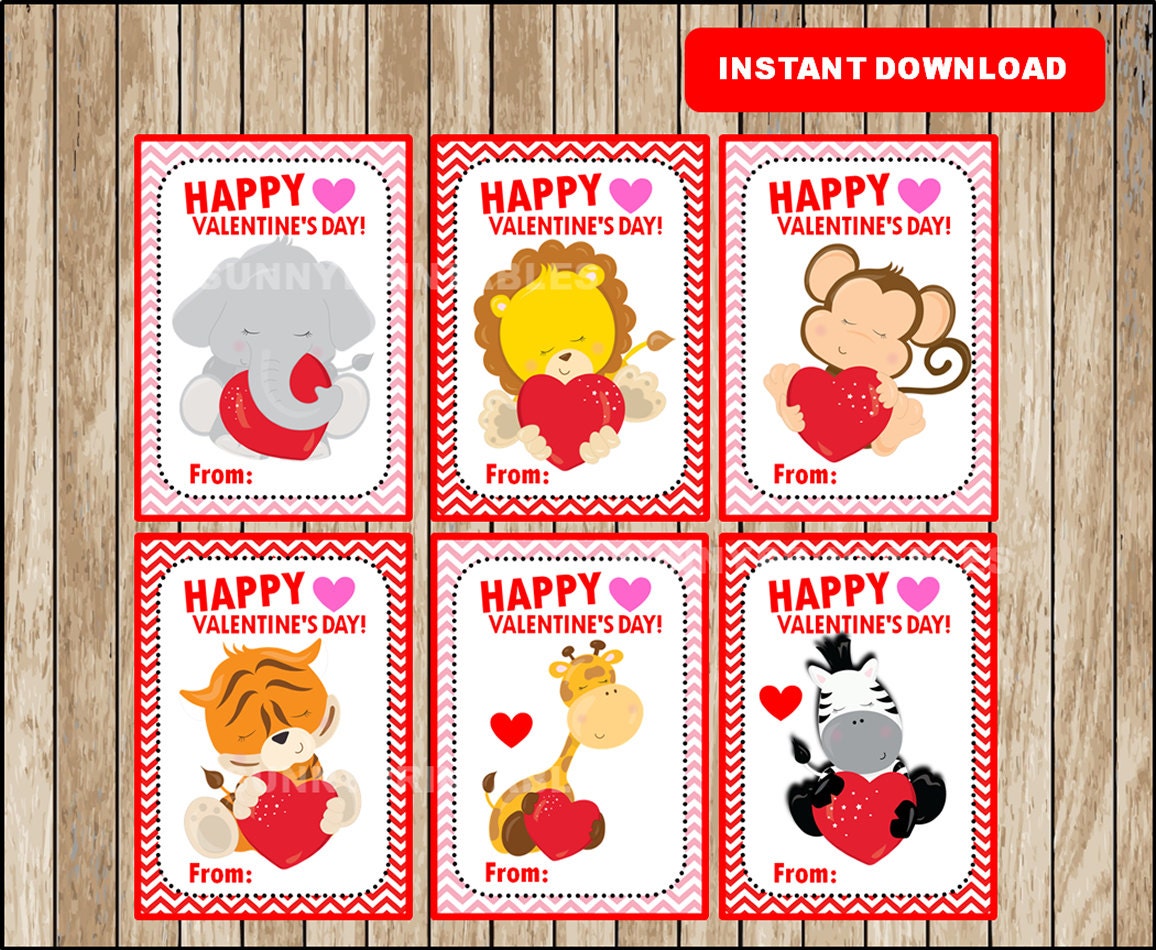 Printable Cute Animal Valentine Cards Safari | Etsy