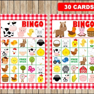 Printable 30 Farm Bingo Cards; printable Farm Bingo Game, Farm party Bingo game instant download