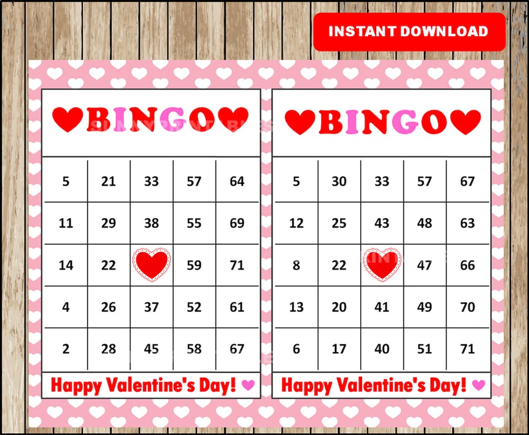 Printable 60 Valentine's Bingo Cards , Printable Valentine Bingo Game ...