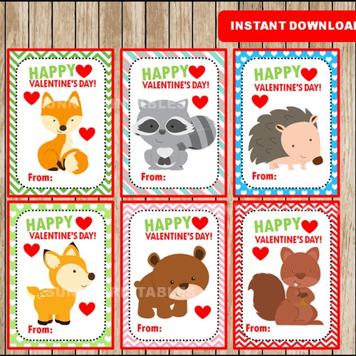 INSTANT DOWNLOAD Cute Animals Valentine's Cards Animal Etsy