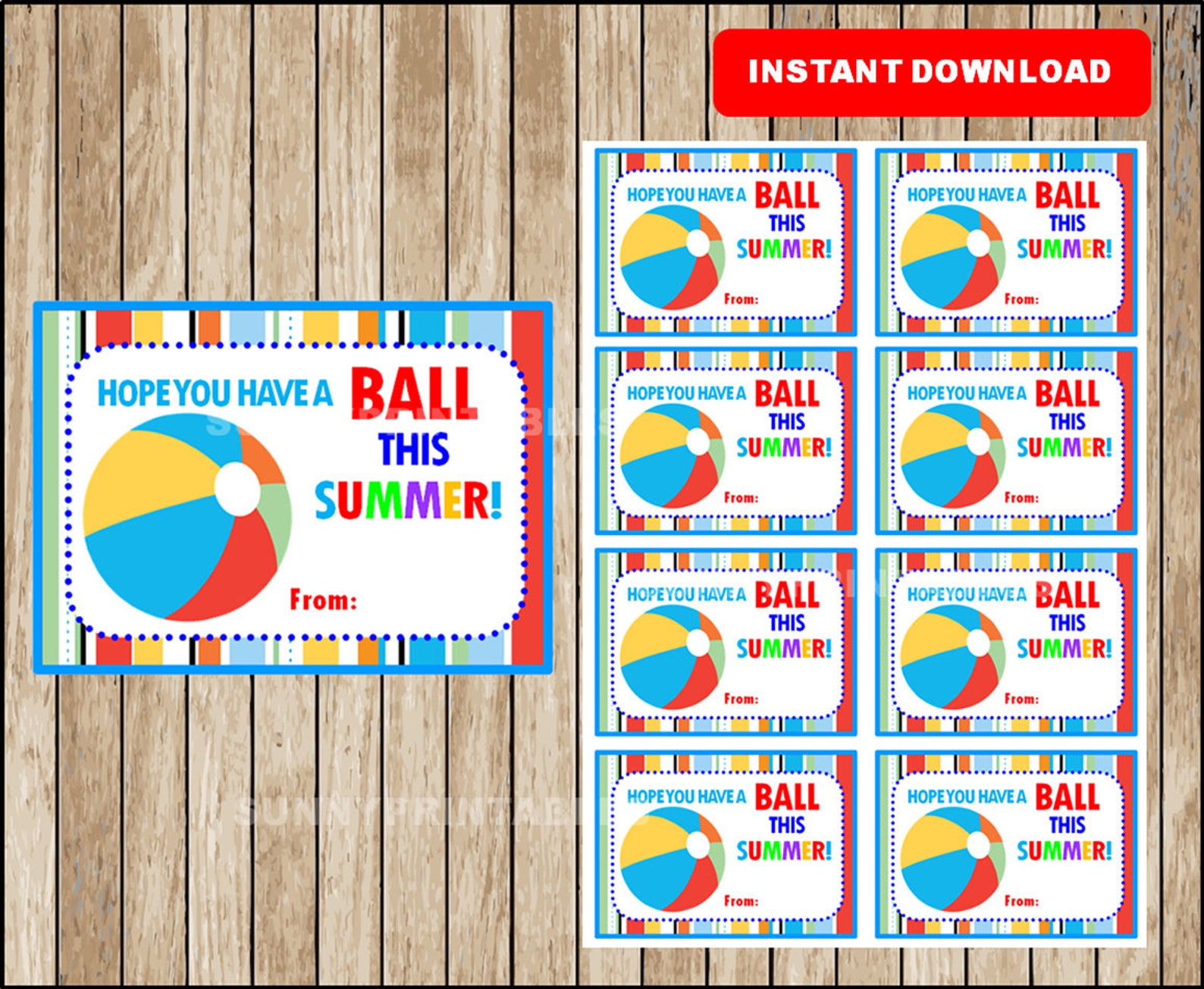 Printable Beach BALL End of School Cards Funny Friend Gift Etsy