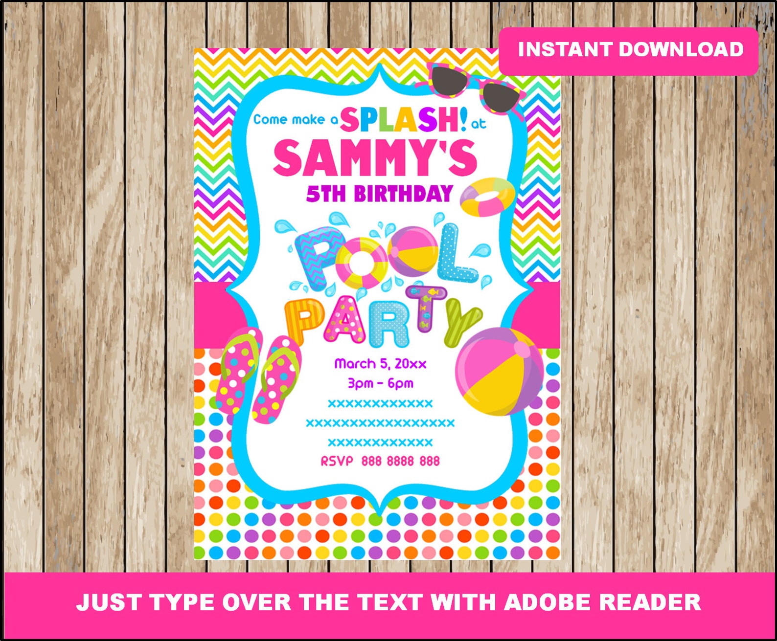 Pool Party invitation Pool Party Birthday invitation Etsy