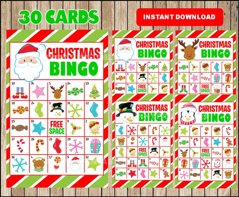 Printable 30 Christmas Bingo Cards Printable Christmas Bingo Etsy