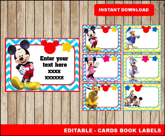 Mickey Mouse Printable Cards tags book labels stickers | Etsy