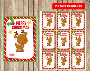 Printable Christmas Gift Tags - Christmas Favor Tags - Christmas present tags - Reindeer tags - Instant Download