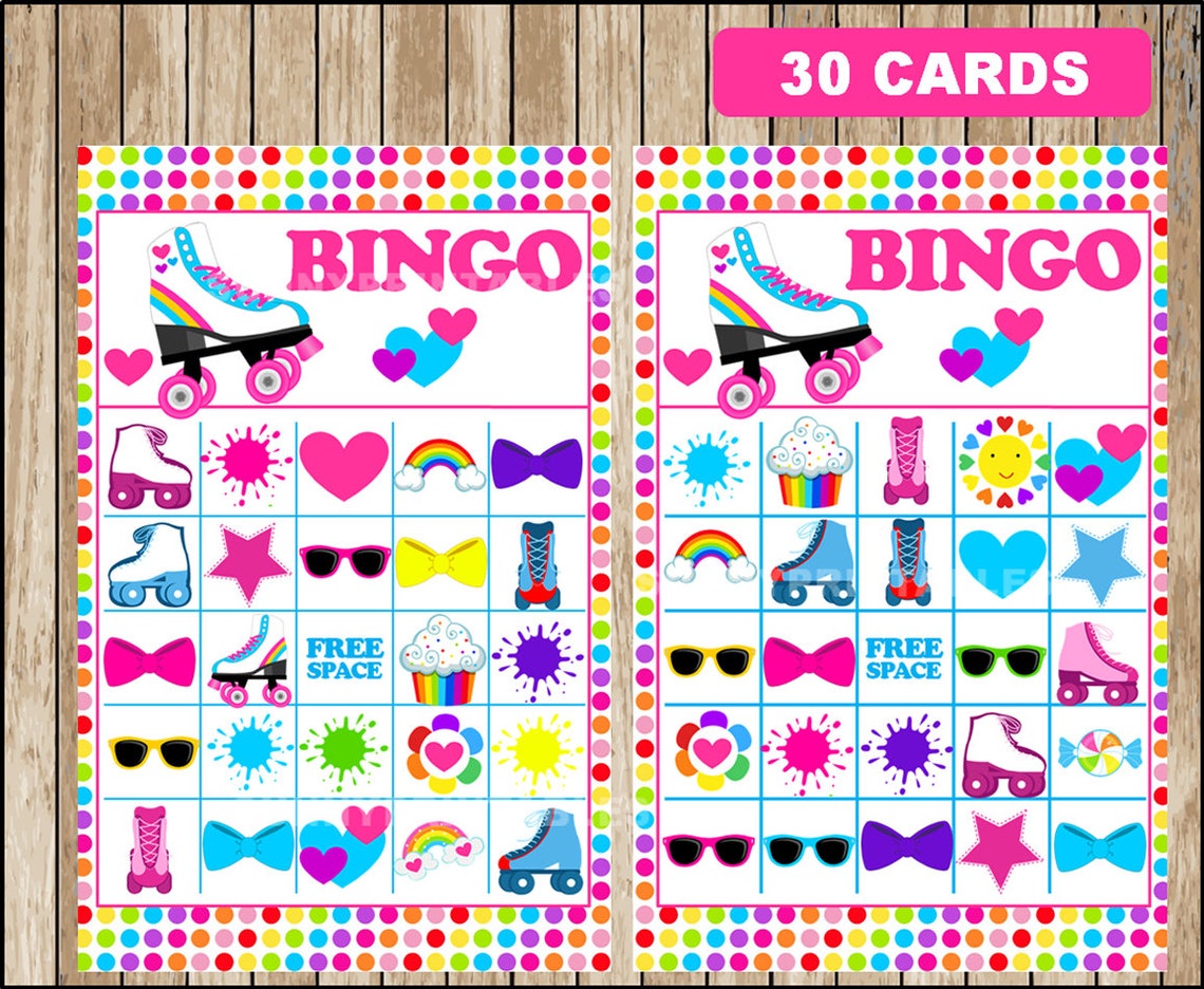 Printable 30 Roller Skate Bingo cards printable Roller Etsy