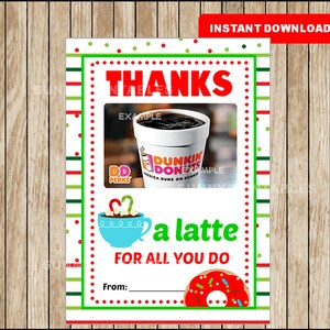 Teacher Gift Card Holder Christmas - Thanks A Latte - Printable - Instant Download