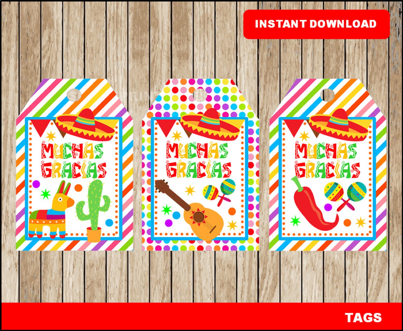 Mexican fiesta tags printable Mexican fiesta Muchas gracias | Etsy