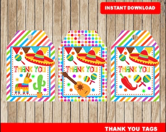 Mexikanische Fiesta Tags; ausdruckbare mexikanische Fiesta Danke Tags, Cinco de Mayo Party Tags zum sofortigen Download