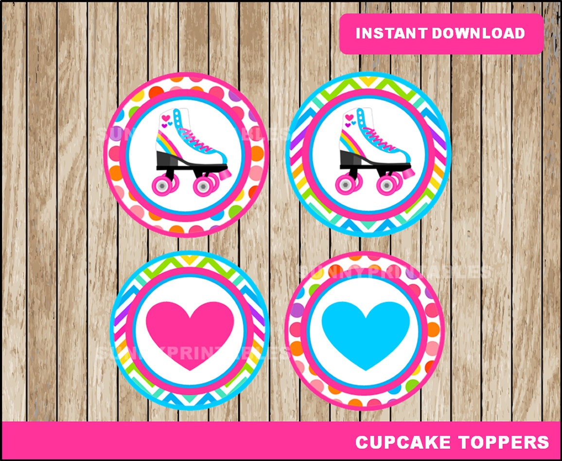 Roller Skate cupcakes toppers printable Roller Skating Etsy
