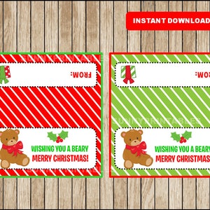 Bear Treat Bag Toppers, Christmas Bag Topper Printable DIY Party Favors, Holiday Bag Tags Christmas Labels Instant Download