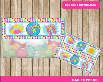 Toppers voor zwembadfeesttassen; Afdrukbare Pool Party traktatiezakjes toppers, Pool Party toppers direct downloaden
