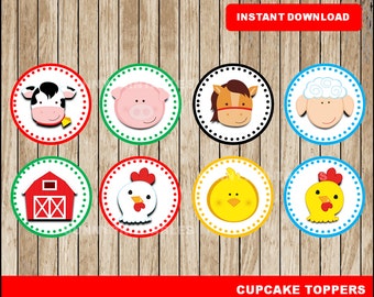 Farm cupcakes toppers; printable Farm toppers, Farm party toppers instant download