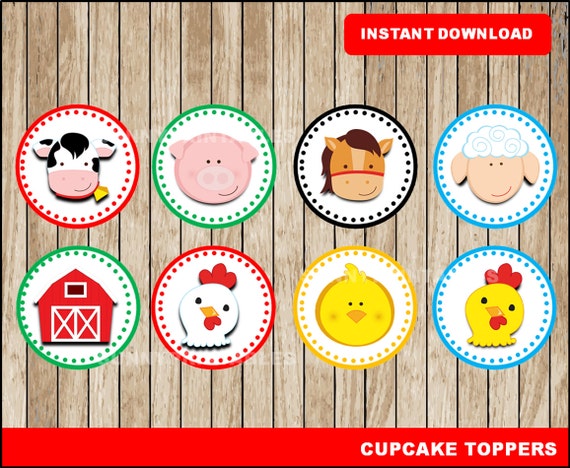 Farm cupcakes toppers printable Farm toppers Farm party | Etsy