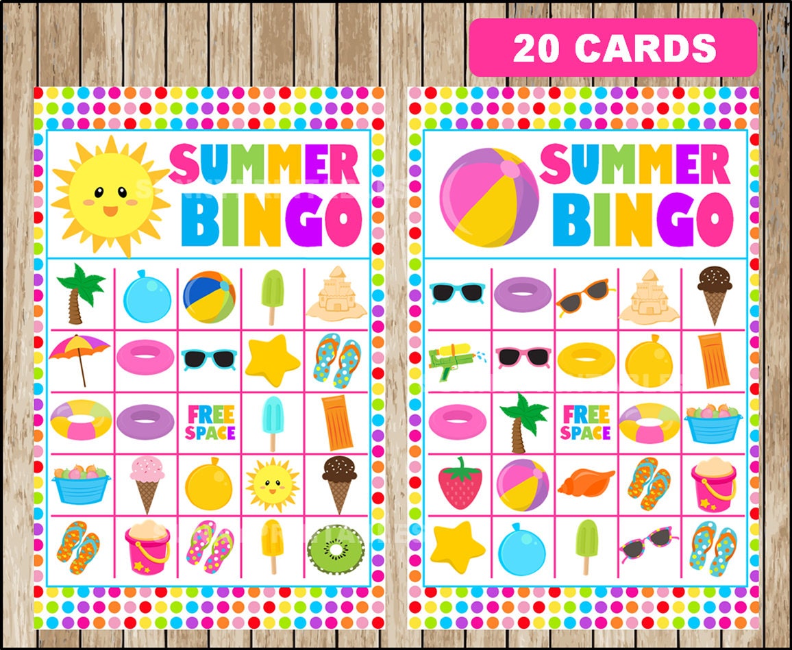 Summer Bingo Game Printable 20 different Cards Party Etsy