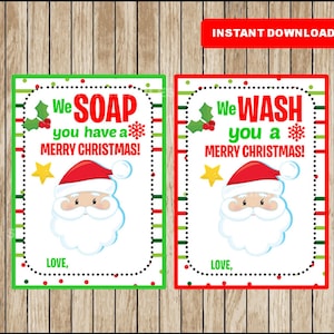 Étiquettes cadeaux imprimables pour savons à main - Nous vous LAVONS Joyeux Noël ! & We Savon Passez un joyeux Noël ! - Téléchargement instantané