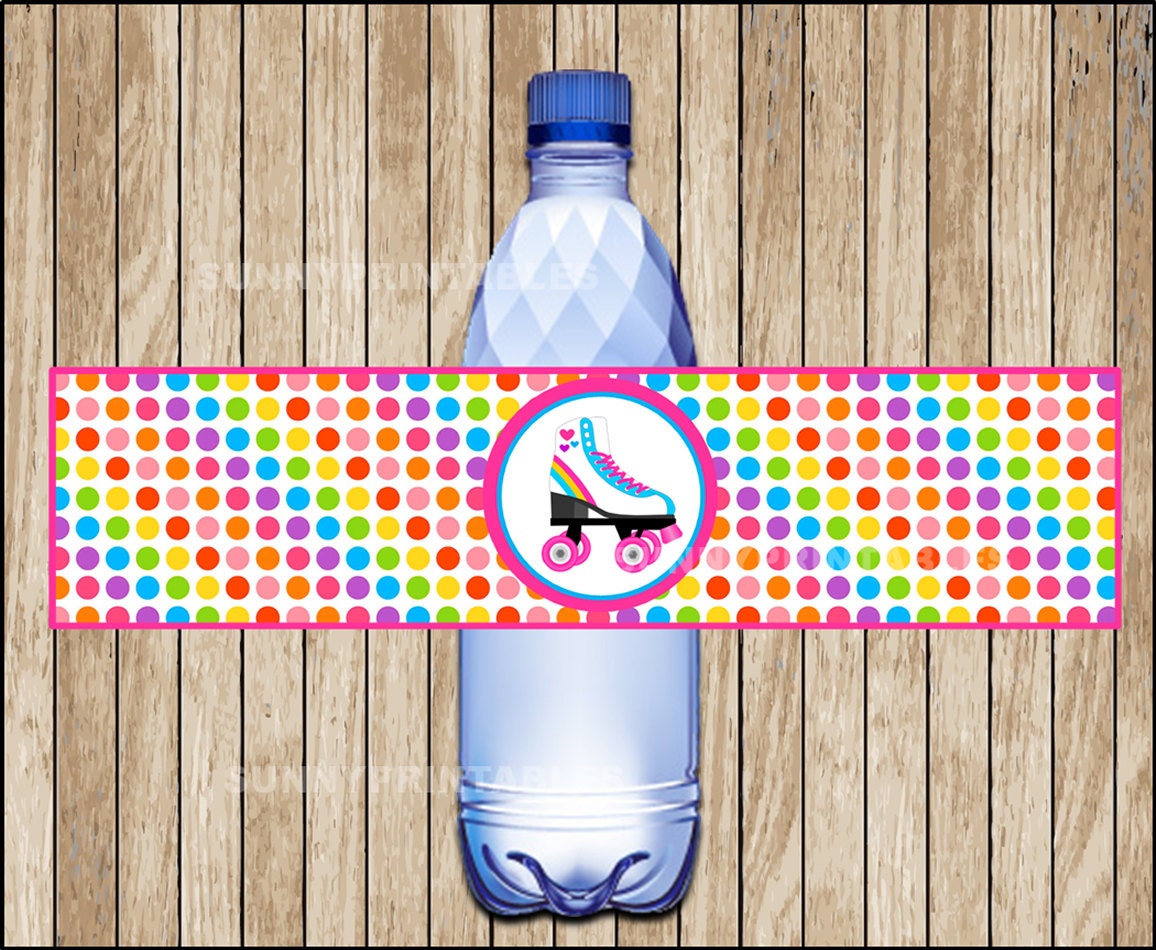 Roller Skate Water Bottle Labels; Printable Roller Botle Labels, Roller ...