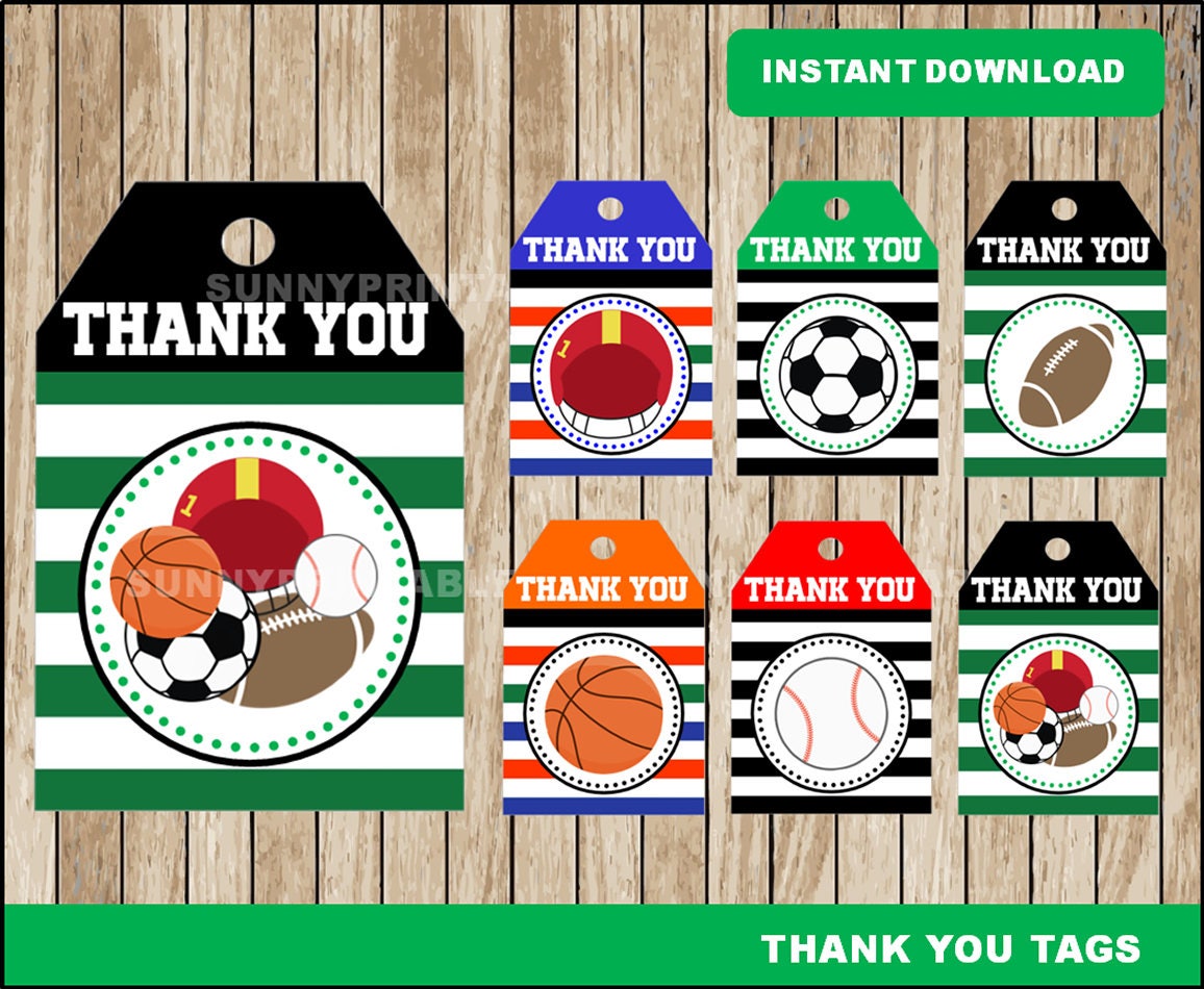 sports tags printable sports thank you tags sports party