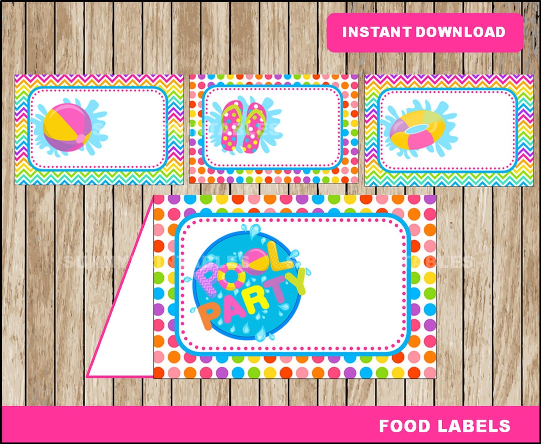 Pool Party Food Labels; Printable Pool Party Tent Cards, Pool Party ...
