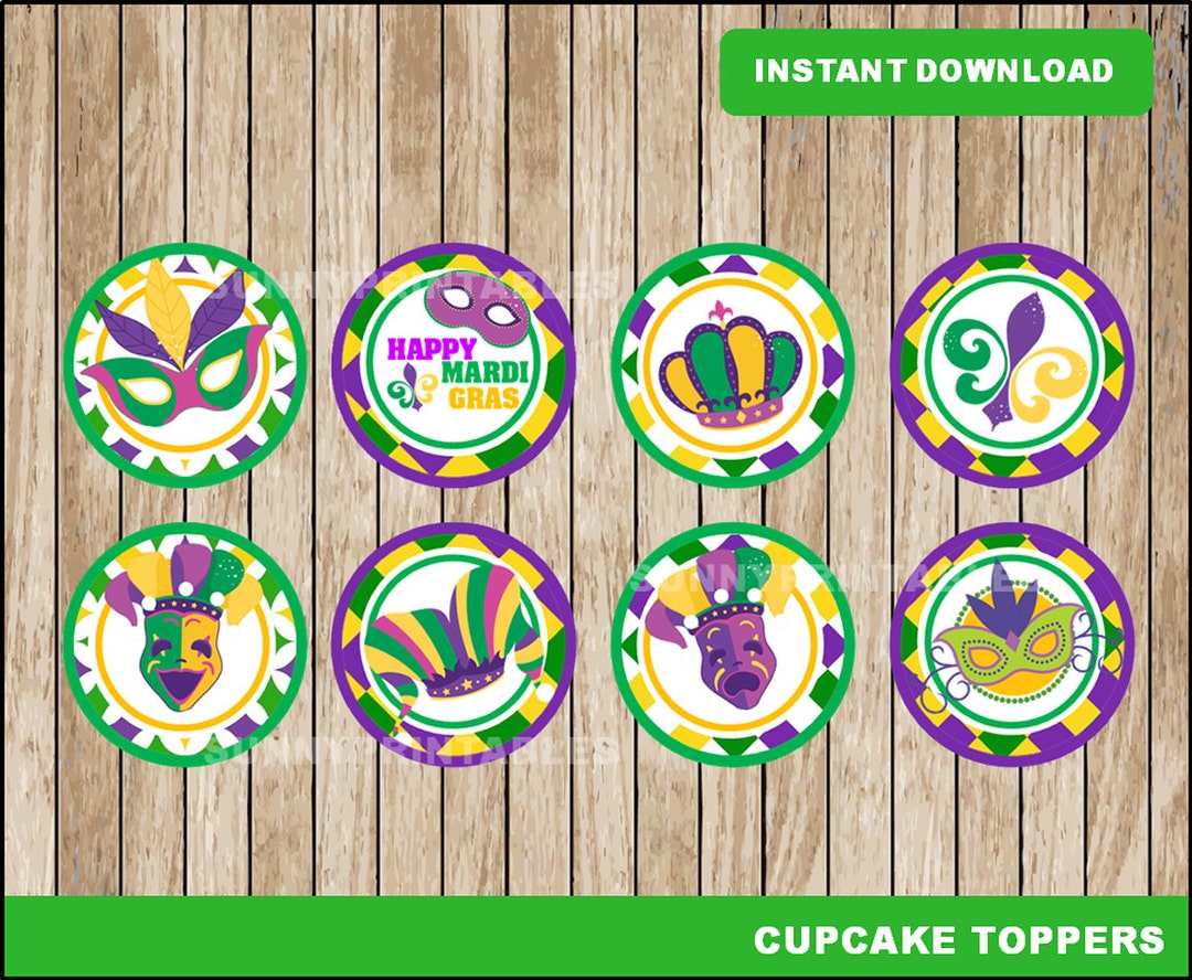 Mardi Gras Cupcakes Toppers Printablemardi Gras Toppers, Mardi Gras ...