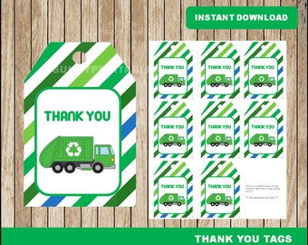 Garbage Truck tags; printable Garbage Truck Thank you Tags, Garbage Truck party tags instant download