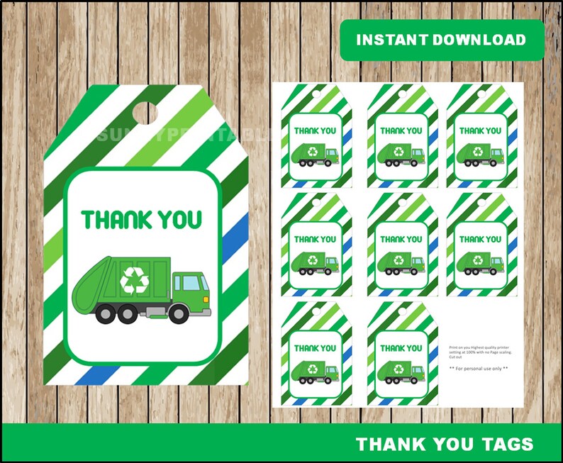 Garbage Truck Tags Printable Garbage Truck Thank You Tags Etsy