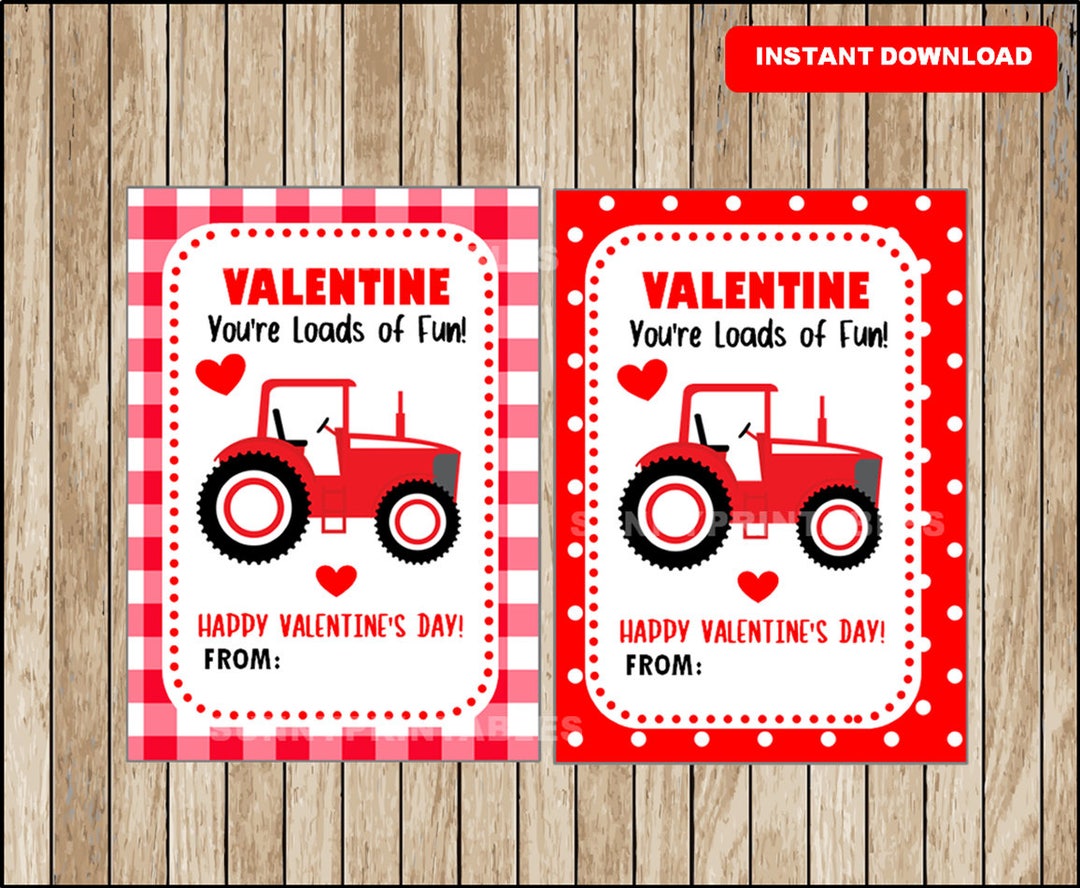 Tractor Valentine's Day Cards Instant Download Printable