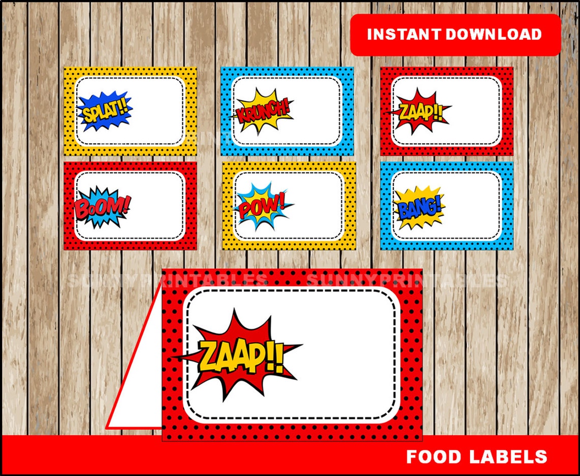 Superhero Food Labels Printable Super Hero Tent Cards | Etsy