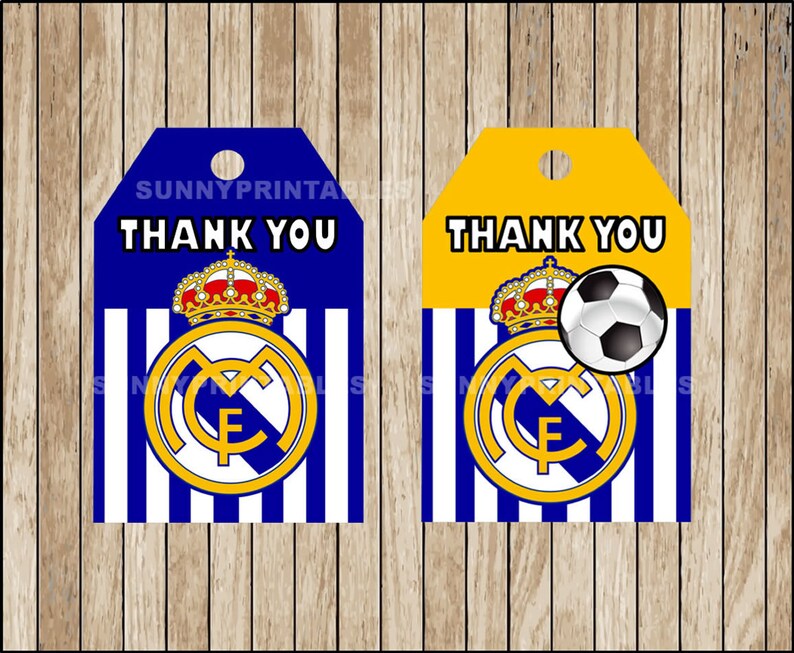 Real Madrid tags printable Real Madrid Thank you Tags Soccer | Etsy