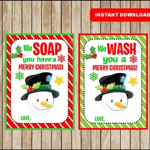 Étiquettes cadeaux imprimables pour savons à main - Nous vous LAVONS Joyeux Noël ! & We Savon Passez un joyeux Noël ! - Téléchargement instantané