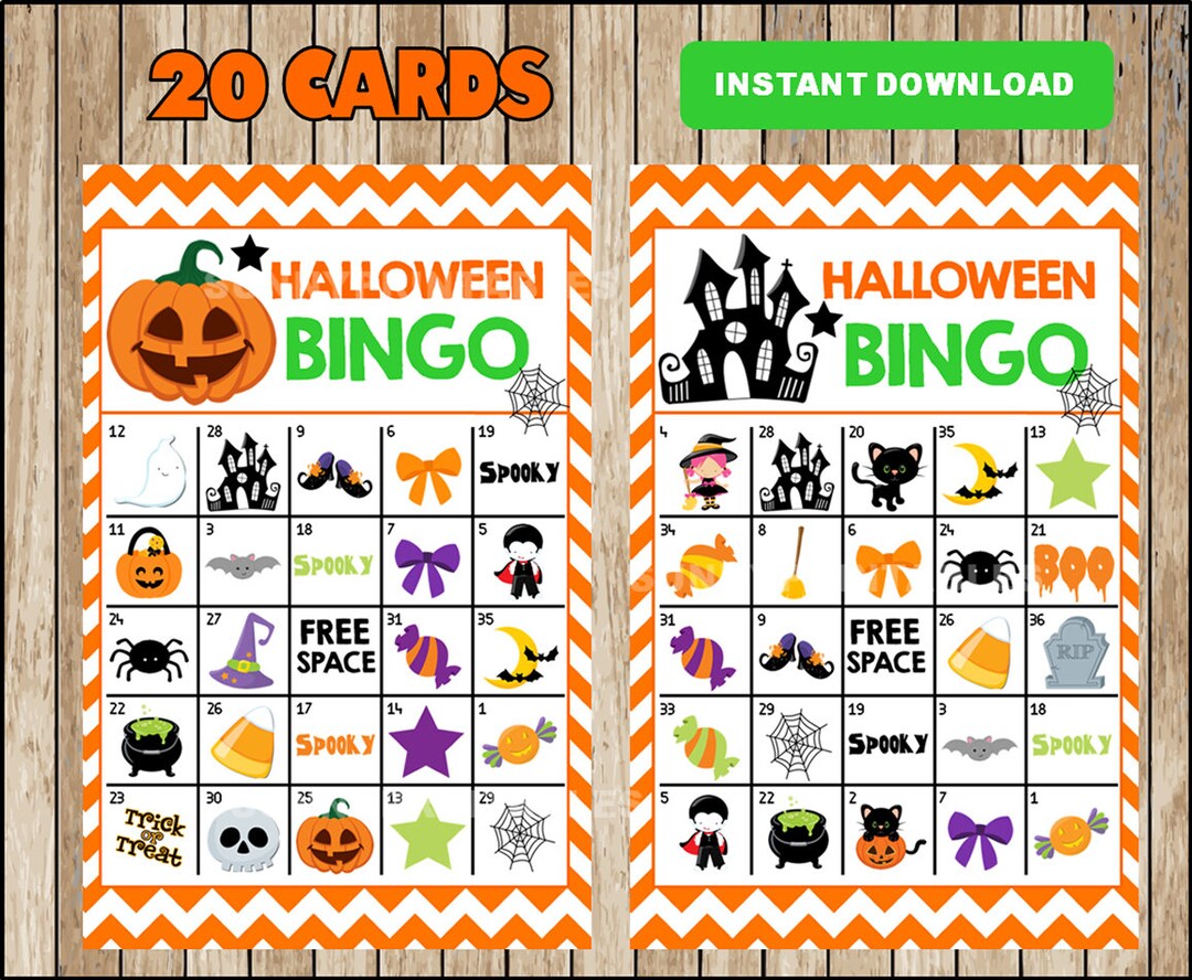 Printable 20 Halloween Bingo Cards Printable Halloween Bingo Game ...
