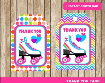 Roller Skate tags; printable Roller Skating Thank you Tags, Roller Skate party tags instant download