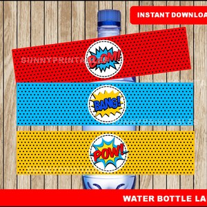 Superheld Wasserflaschenetiketten; druckbare Super Hero Wasser, Superheld Party Wasserflasche sofortiger Download