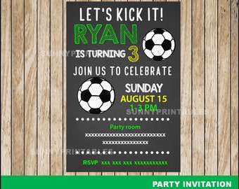 Soccer Chalkboard invitation; Chalkboard Soccer Birthday invitation, Soccer party Invitation Digital File