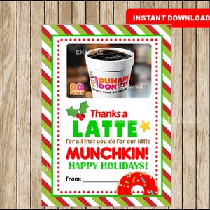 Teacher Gift Card Holder Christmas - Thanks A Latte - Printable - Instant Download