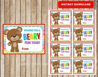 Printable Beary Special First day of school , bear Funny Friend Gift Tags , Printable Wishing You a Beary Fun Year Gift Tag cards